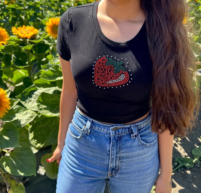 Strawberry Rhinestone Baby Tee