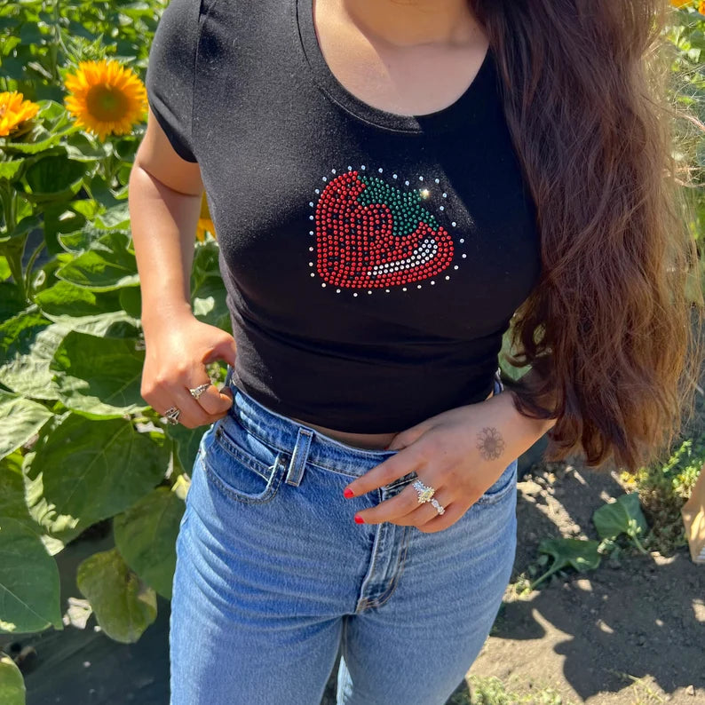 Strawberry Rhinestone Baby Tee